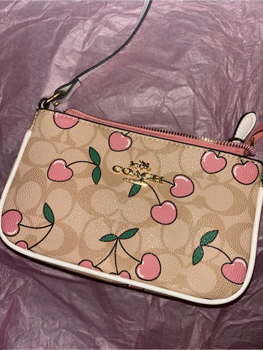 Coach Pink Cherry Signature Canvas Wristlet